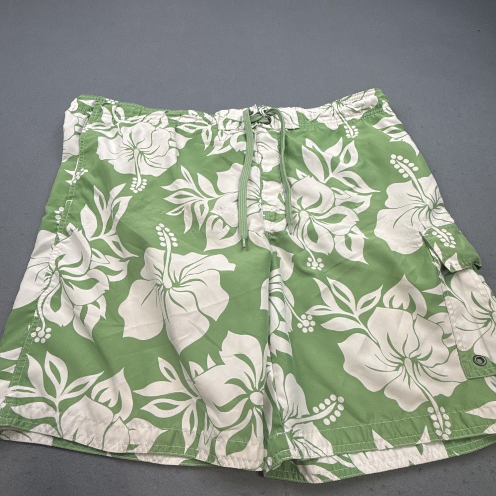 Sonoma Swim Trunks Mens XL Green floral Tropical Palm Cargo Board Shorts